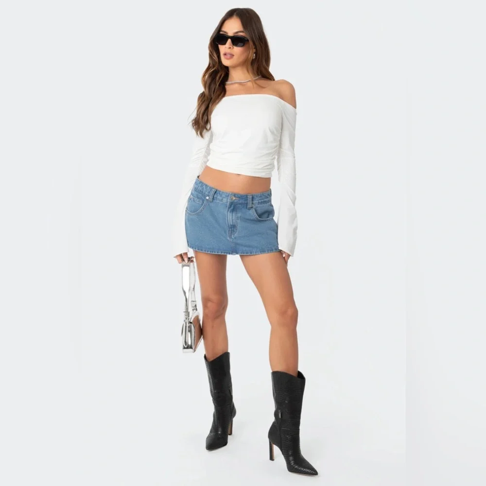 Edikted Corey Ruched Off Shoulder Long Sleeve Top, size XS - Picture 3 of 12